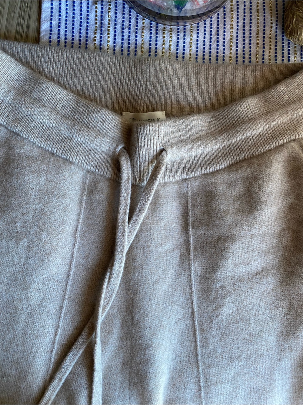 Lilysilk Fluid 100% Cashmere Sweatpants Light Brown Drawstring Sz Small - Picture 7 of 16